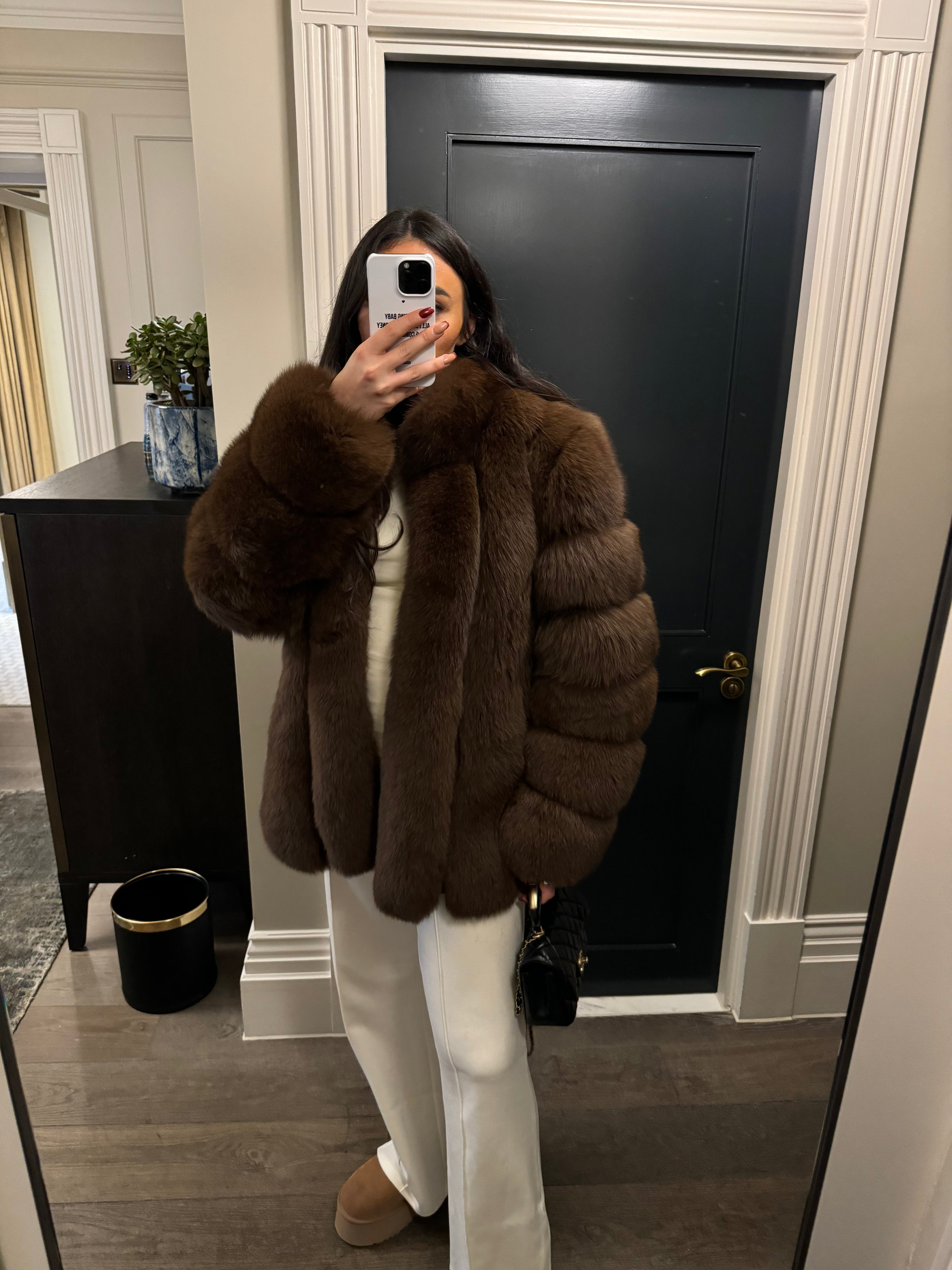 Dolcie London Straight Rows Genuine Fox Fur Long Collar Coat