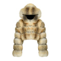 Luxurious Golden Island Fox Fur Cropped Mini Hooded Coat