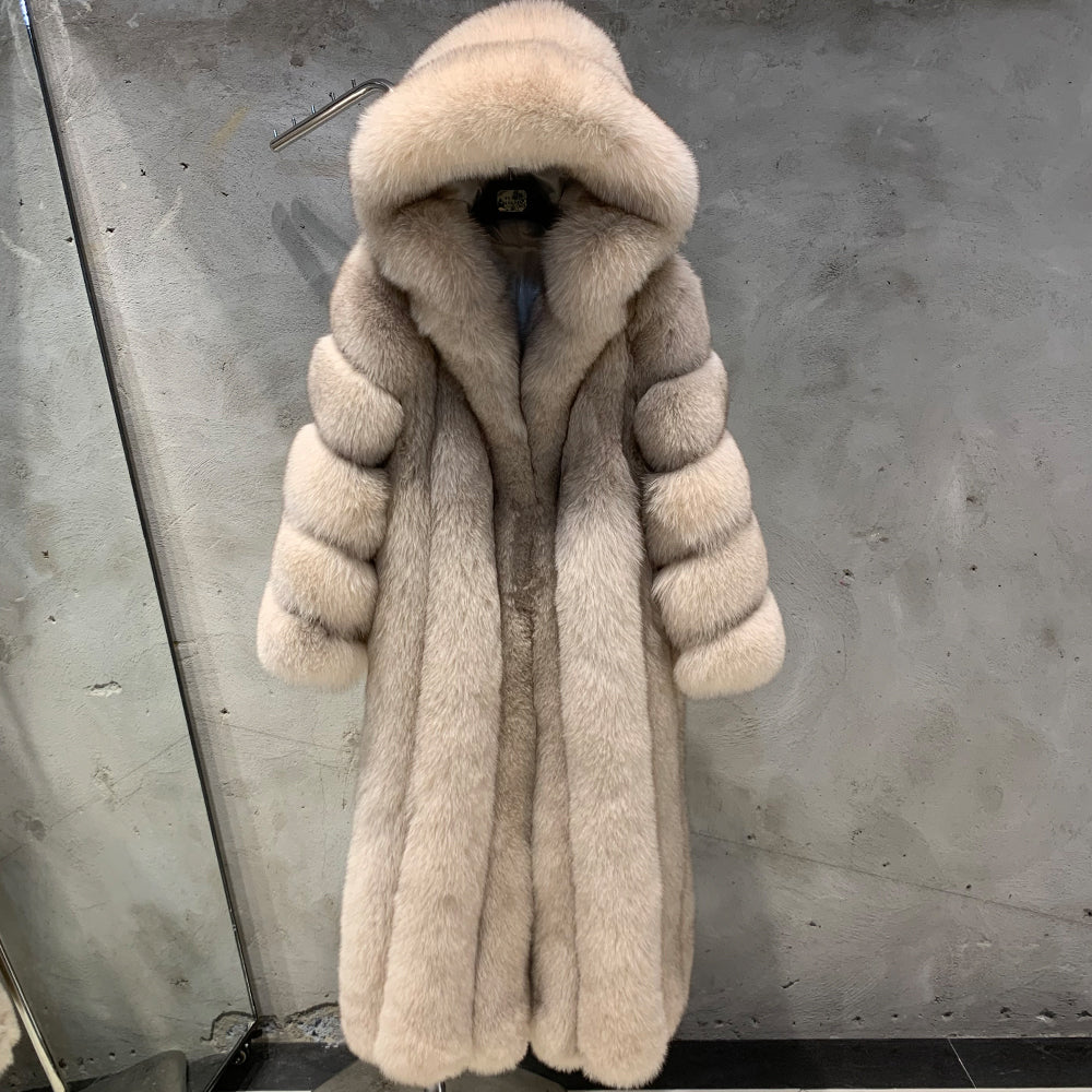 Veloura Hooded Long Fox Fur Coat – Luxe Collar Edition