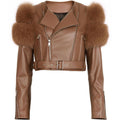 Dolcie London Women's Genuine Leather Jacket with Fox Fur Sleeves