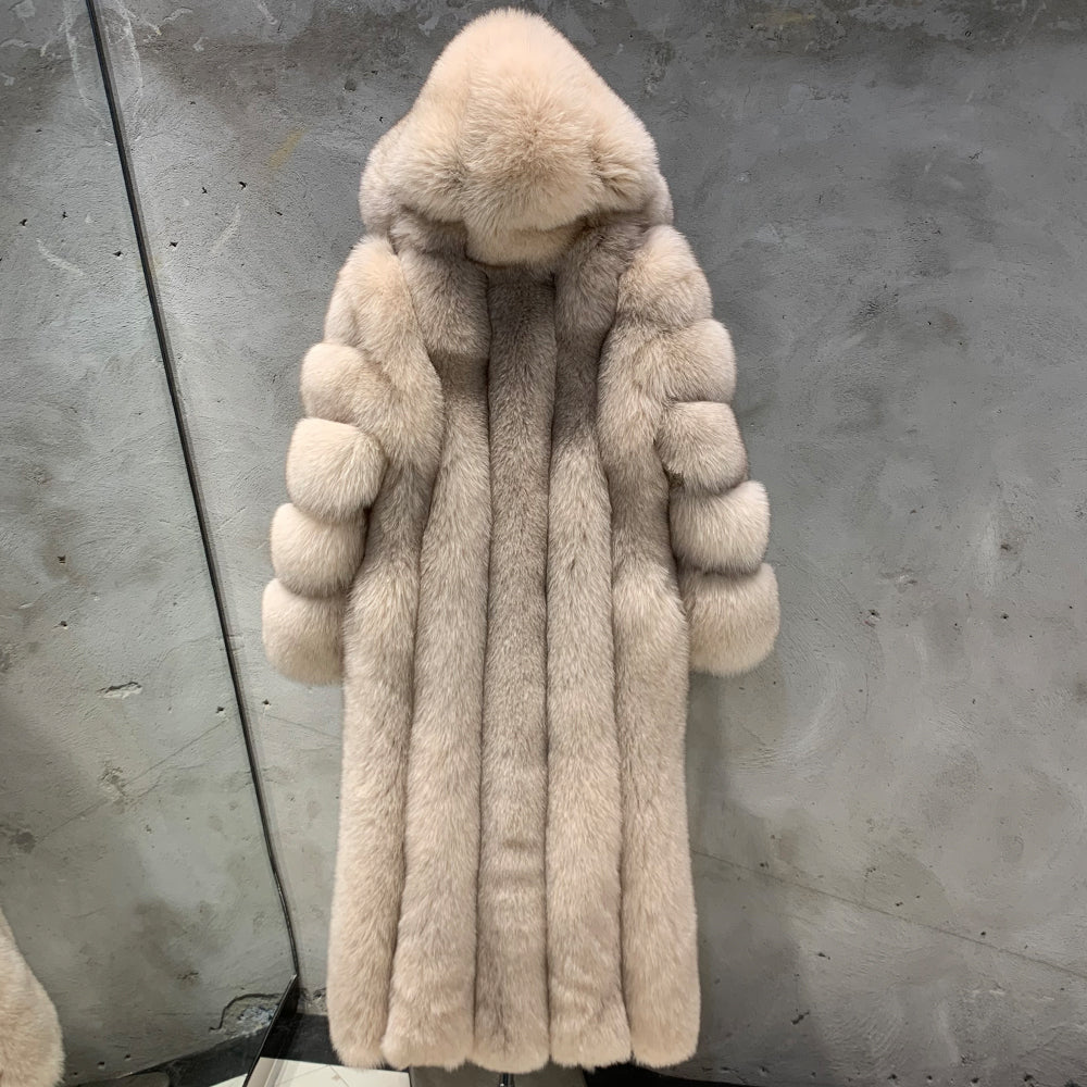 Veloura Hooded Long Fox Fur Coat – Luxe Collar Edition