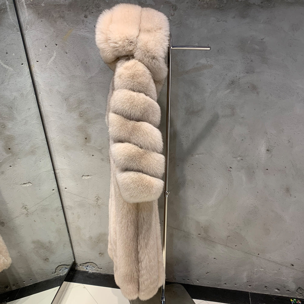 Veloura Hooded Long Fox Fur Coat – Luxe Collar Edition