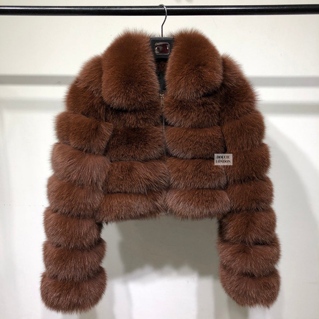 Dolcie London Zipped Mini Genuine Fox Fur Collared Coat