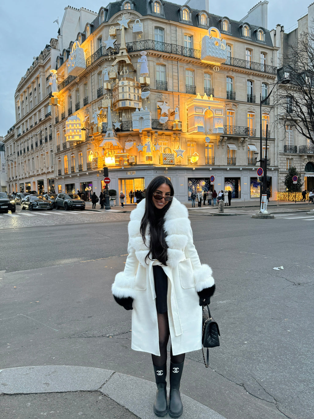 Luxury Long Cashmere Wool Coat with Detachable Fox Fur