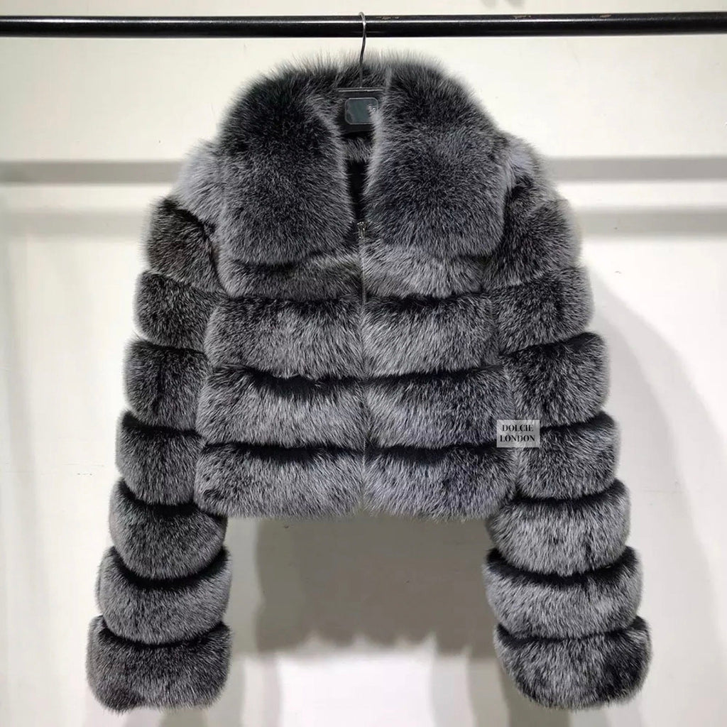 Dolcie London Zipped Mini Genuine Fox Fur Collared Coat