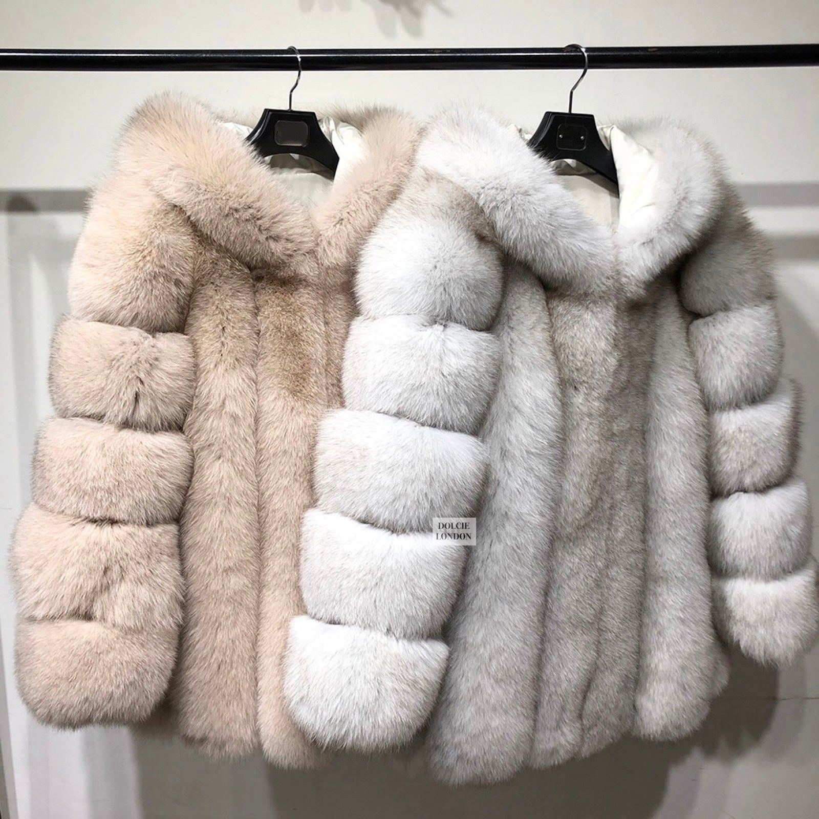 Luxurious Hooded Genuine Fox Fur Long Coat with Pockets and Satin Lining