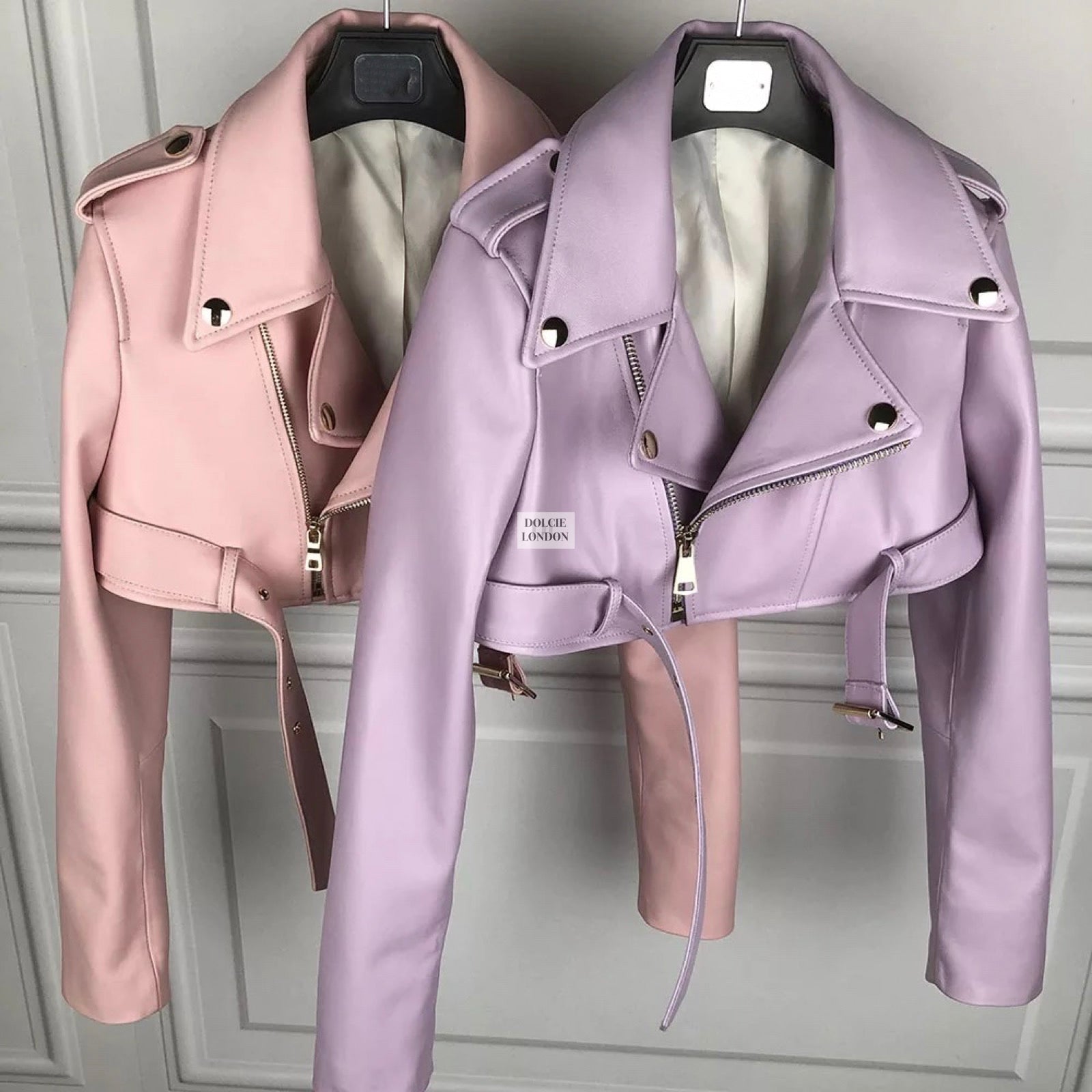 Premium Cropped Biker Leather Jacket with Satin Lining and Buckle