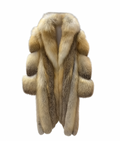 Luxury Long Golden Island Fox Fur Collar Coat with Leather Lining