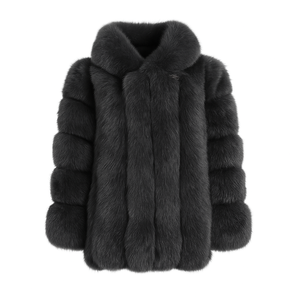 Luxurious Hooded Genuine Fox Fur Long Coat with Pockets and Satin Lining