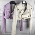 Premium Cropped Biker Leather Jacket with Satin Lining and Buckle
