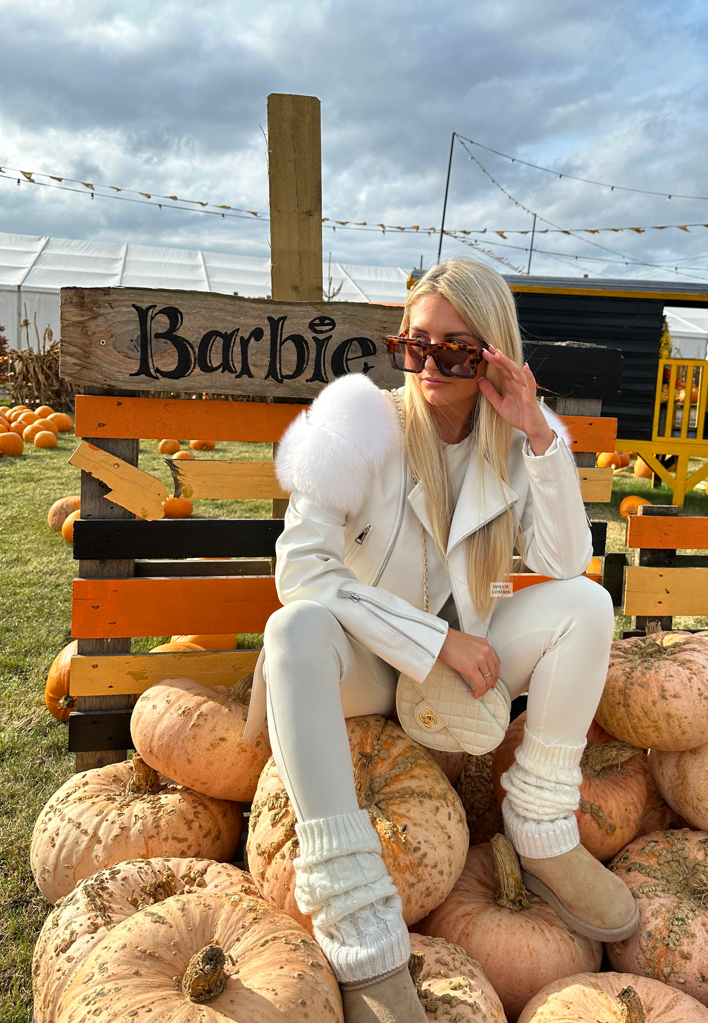 Dolcie London Women's Genuine Leather Jacket with Fox Fur Sleeves