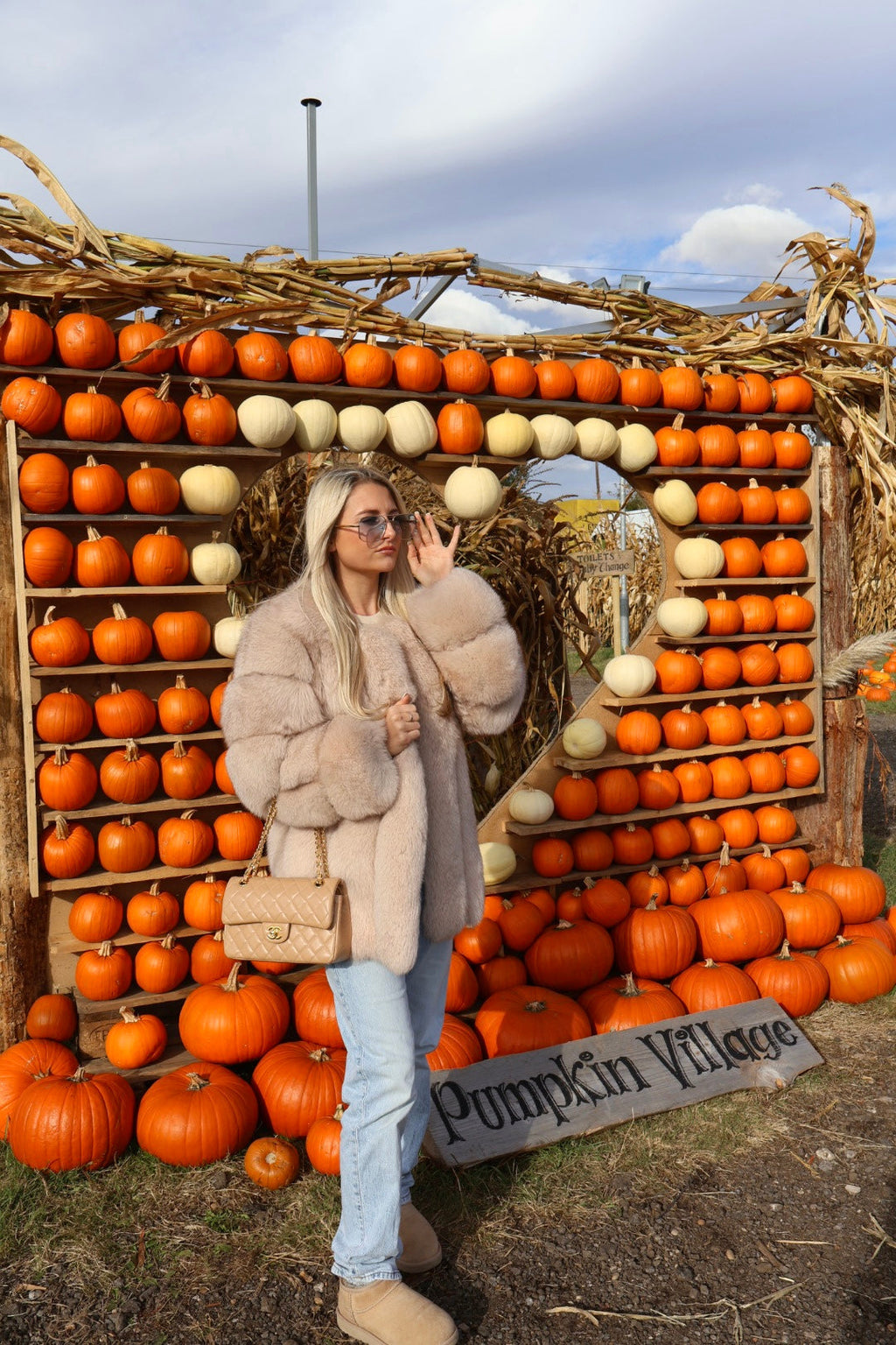 Dolcie London Straight Rows Genuine Fox Fur Long Winter Coat