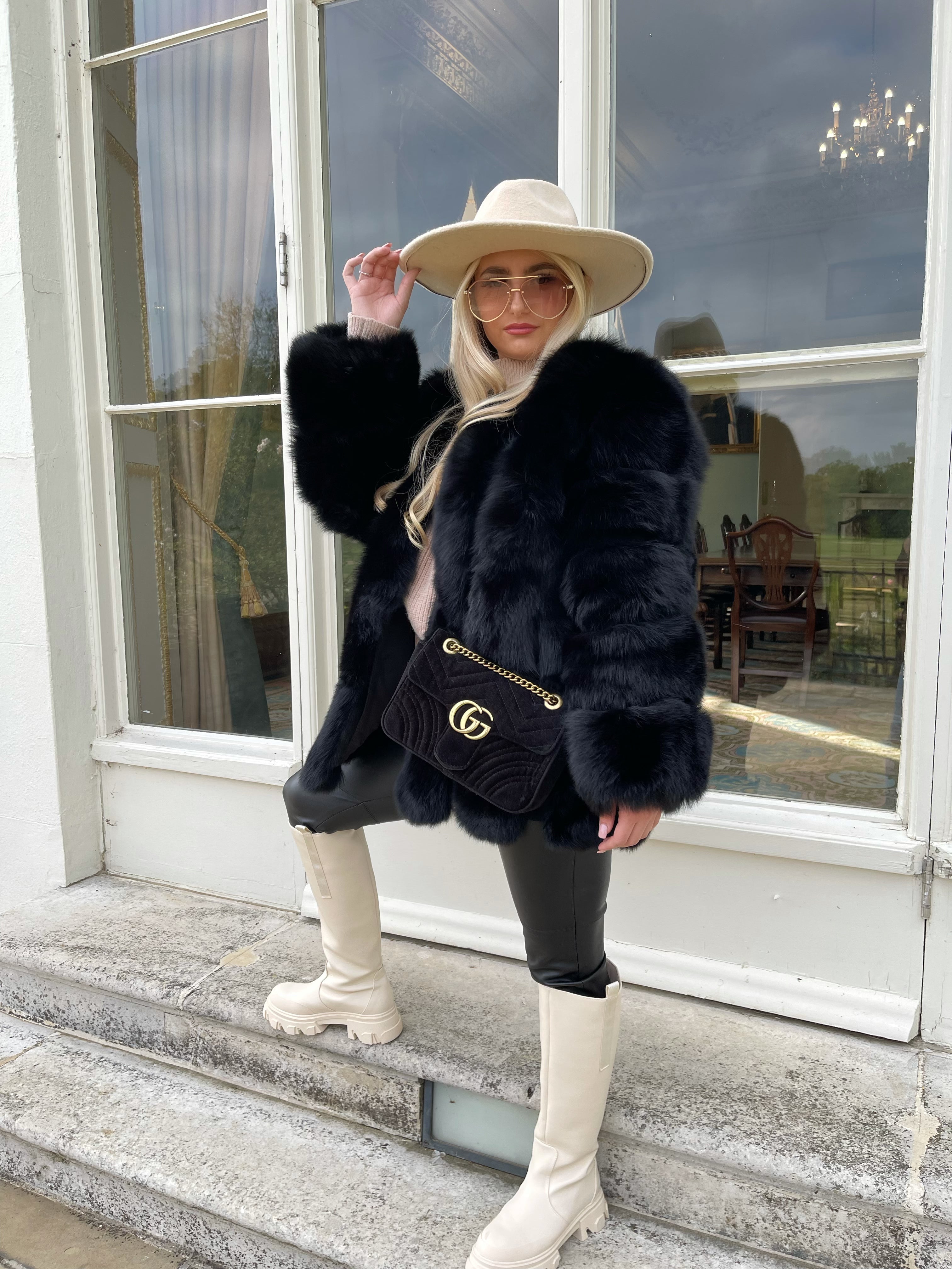 Dolcie London Straight Rows Genuine Fox Fur Long Winter Coat