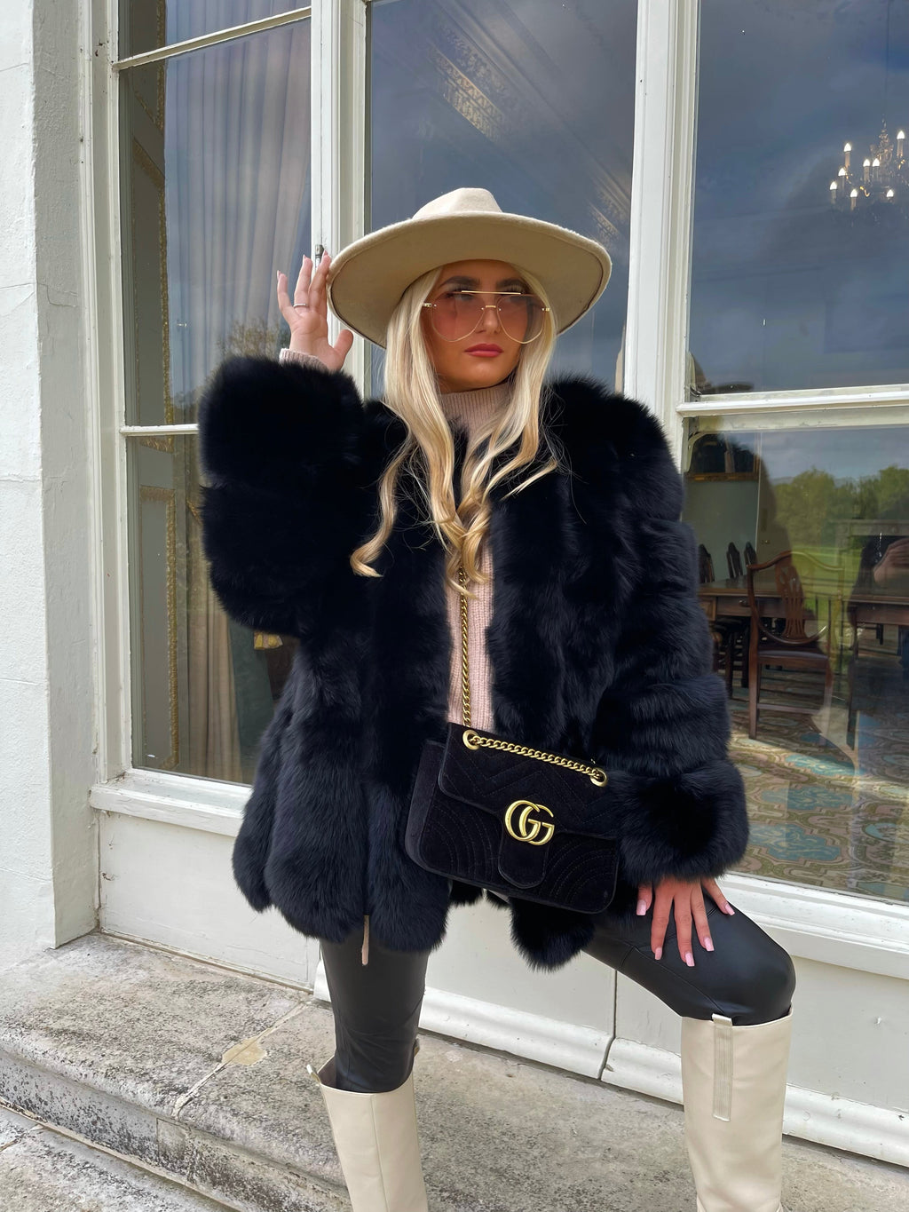 Dolcie London Straight Rows Genuine Fox Fur Long Winter Coat