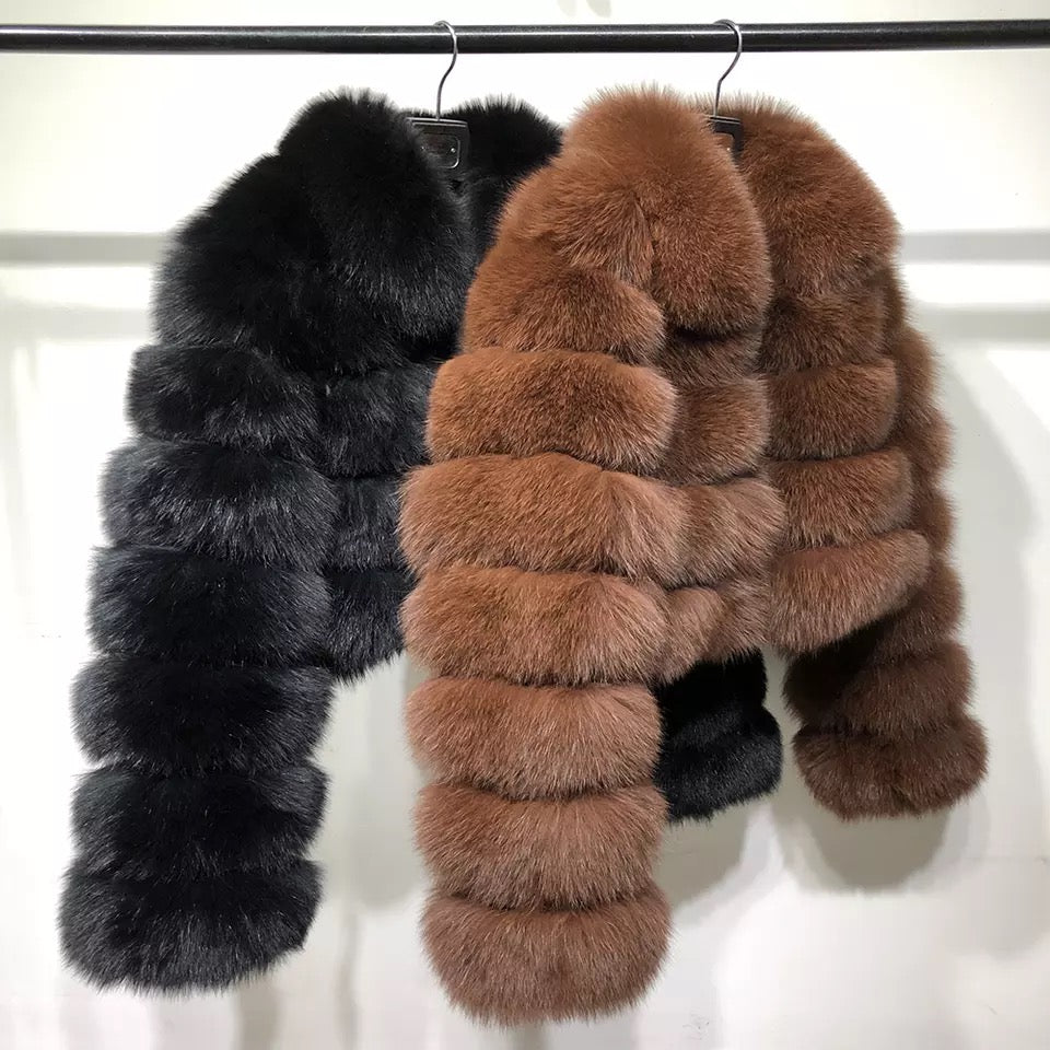 Dolcie London Zipped Mini Genuine Fox Fur Collared Coat