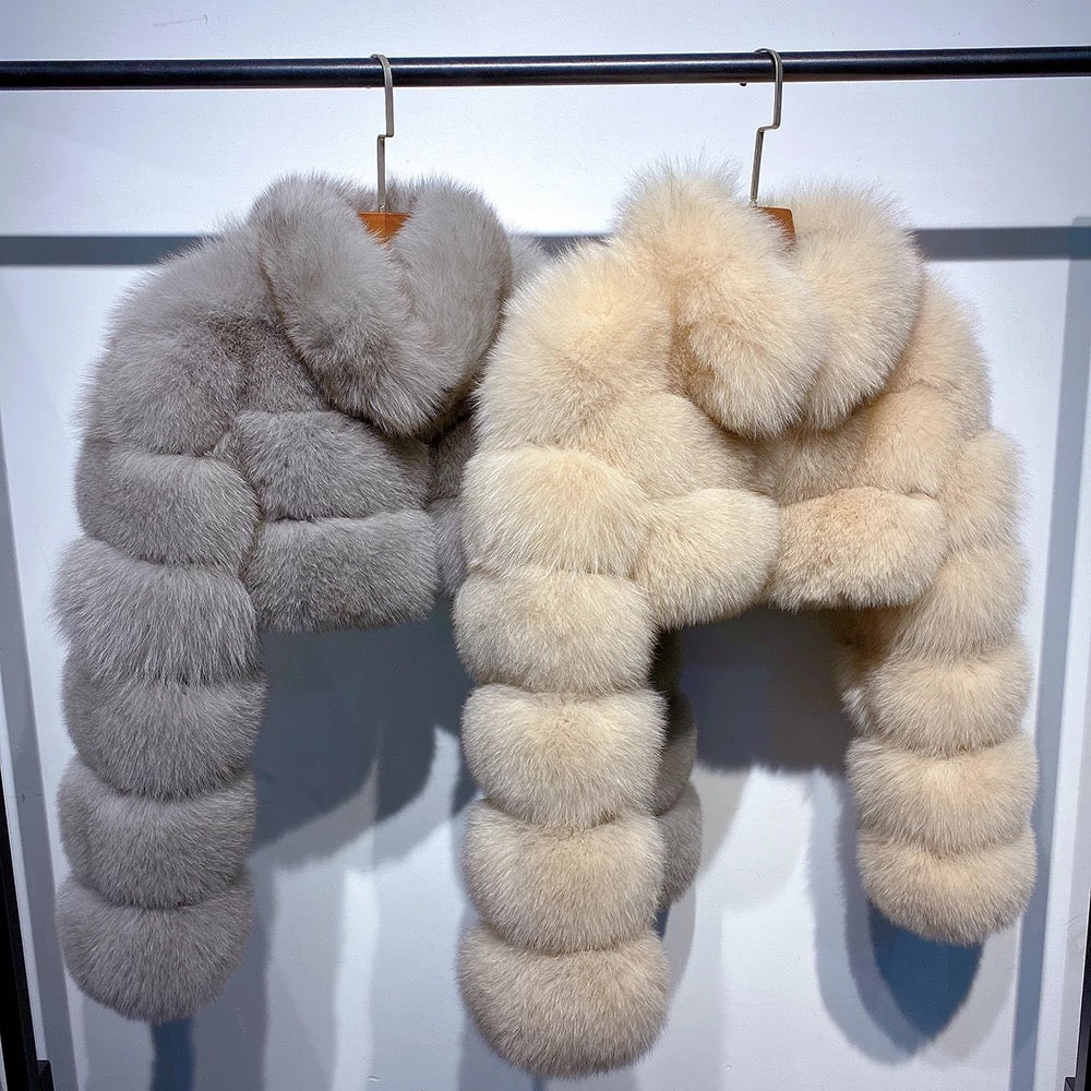 Dolcie London Mini Cropped Genuine Fox Fur Collar Statement Coat