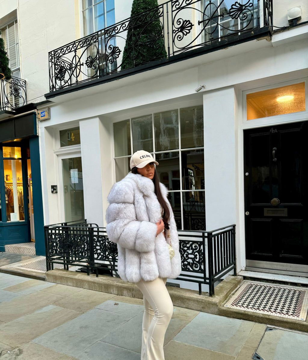 Dolcie London Straight Rows Genuine Fox Fur Long Collar Coat