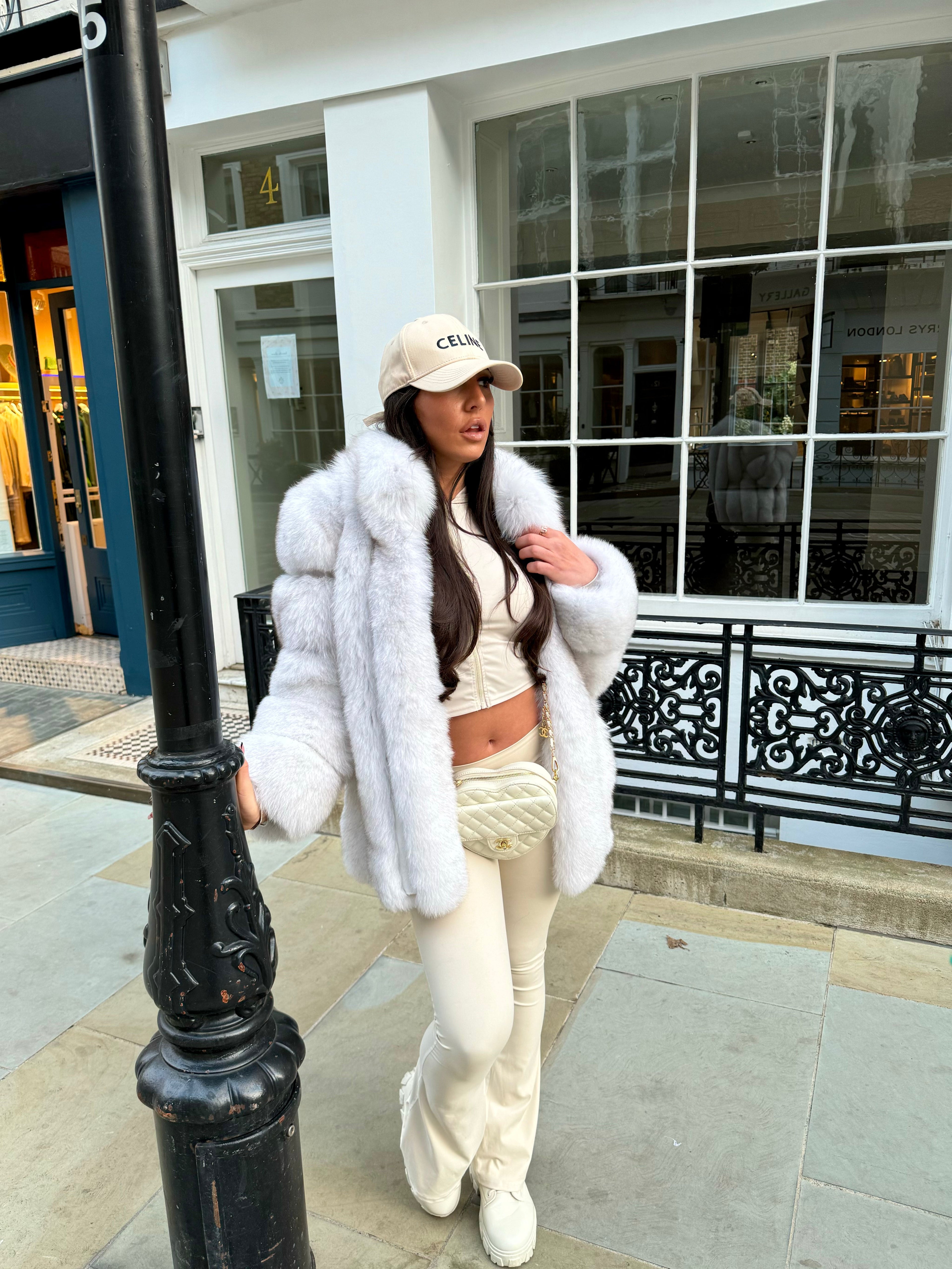 Dolcie London Straight Rows Genuine Fox Fur Long Collar Coat