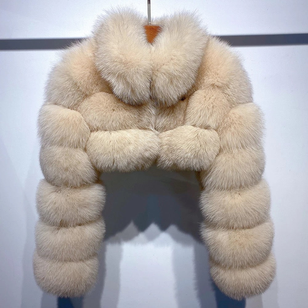 Dolcie London Mini Cropped Genuine Fox Fur Collar Statement Coat