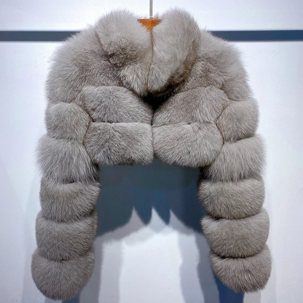 Dolcie London Mini Cropped Genuine Fox Fur Collar Statement Coat