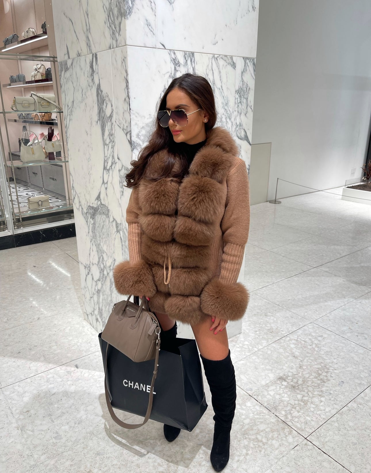 Luxury Dolcie London Wool Cardigan With Detachable Fox Fur Collar