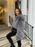Dolcie London Straight Rows Cross Sleeves Genuine Fox Fur Coat