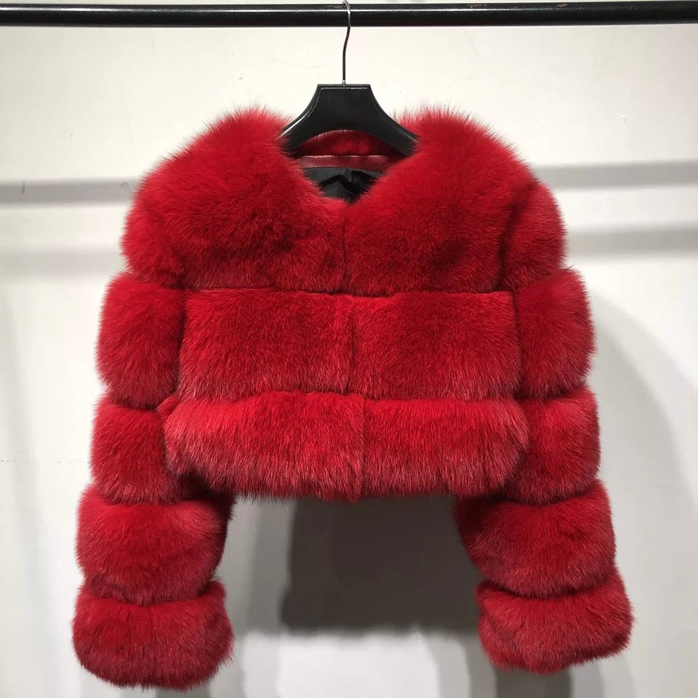 Genuine Fox Fur Bubble Mini Cropped Coat by Dolcie London