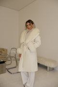 Elegant Long Cashmere Wool Coat with Detachable Fox Fur Trim