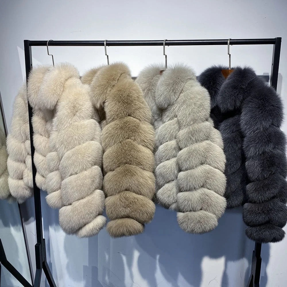 Dolcie London Luxury Overlap Collar Genuine Fox Fur Coat