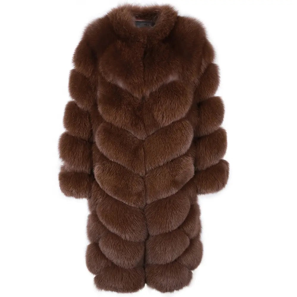 Luxurious Dolcie London Overlap Long Fox Fur Coat with Leather Lining