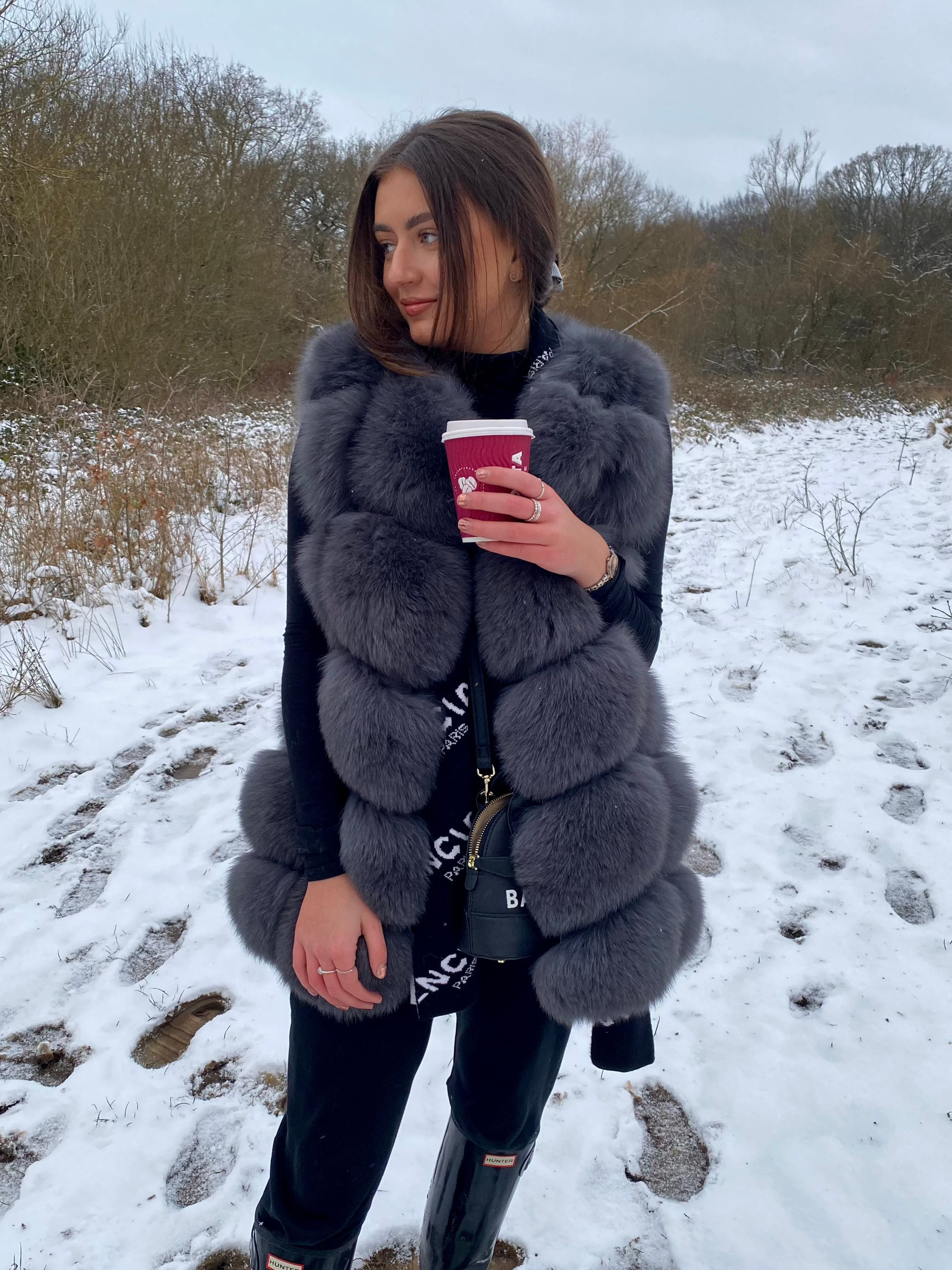 Luxurious Dolcie London Real Fox Fur Overlap Gilet with Pockets