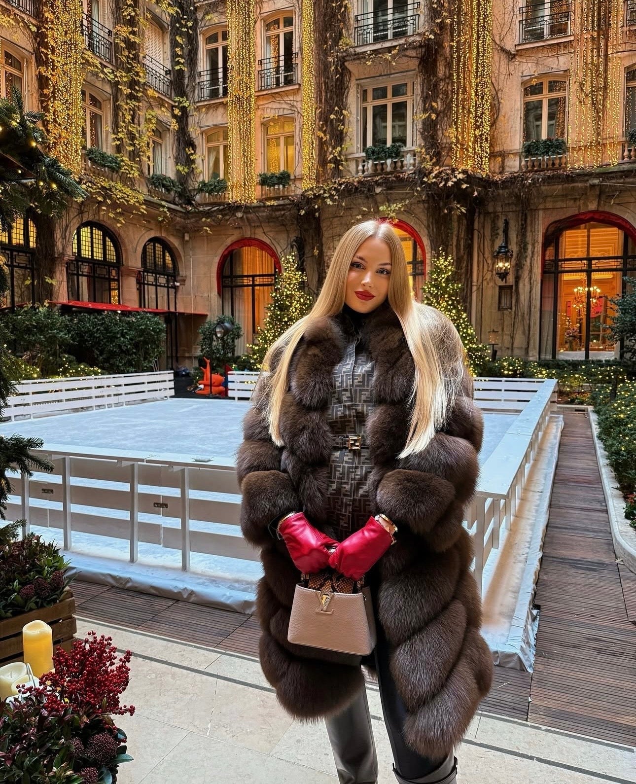 Luxurious Dolcie London Overlap Long Fox Fur Coat with Leather Lining