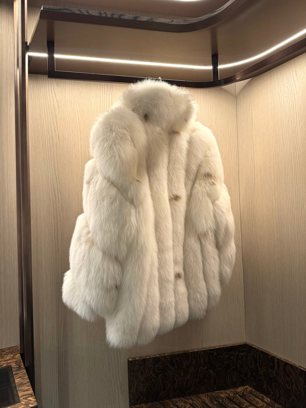 Premium Fox Fur Midi Collar Coat with Genuine Leather Lining