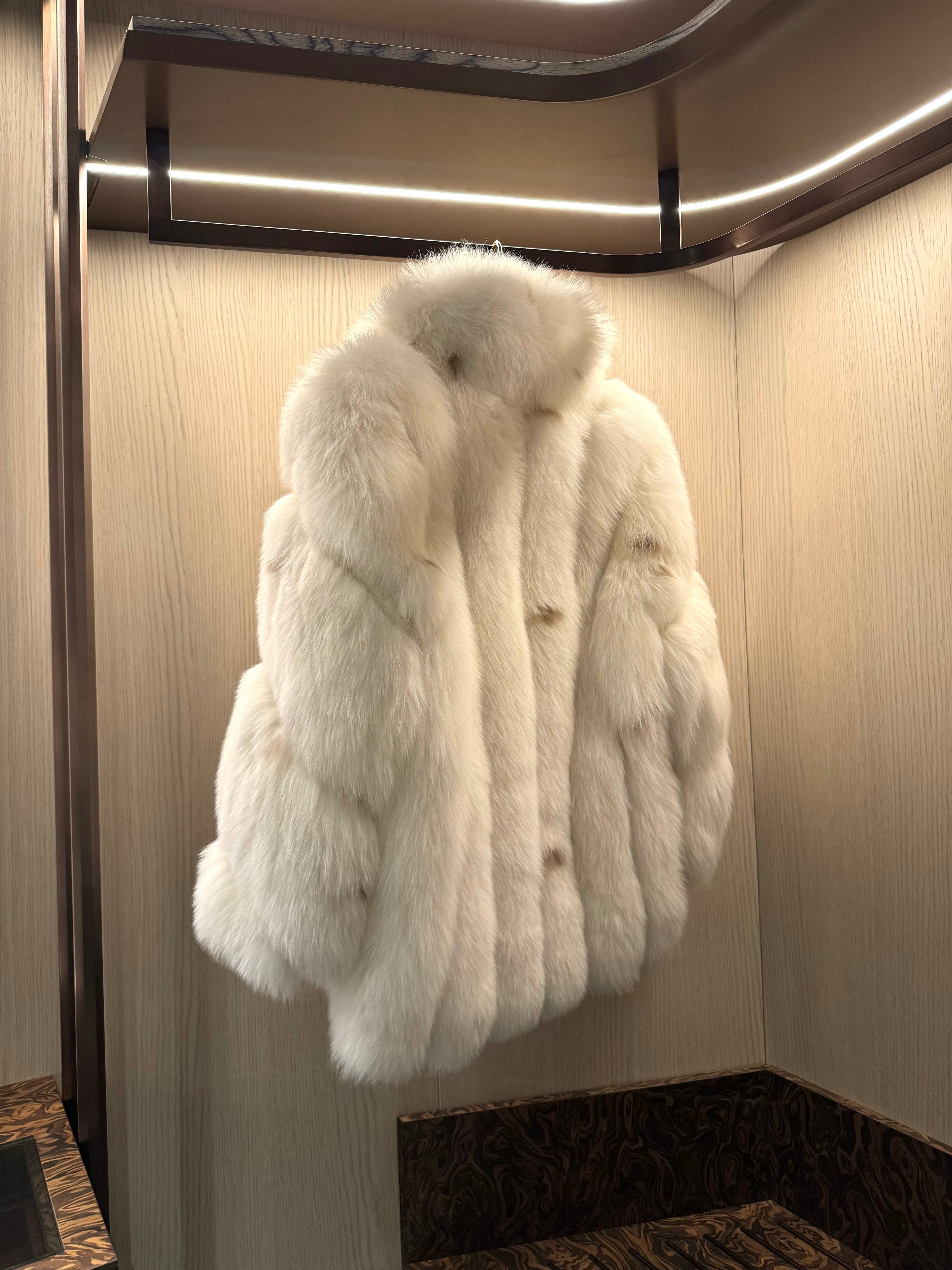 Premium Fox Fur Midi Collar Coat with Genuine Leather Lining