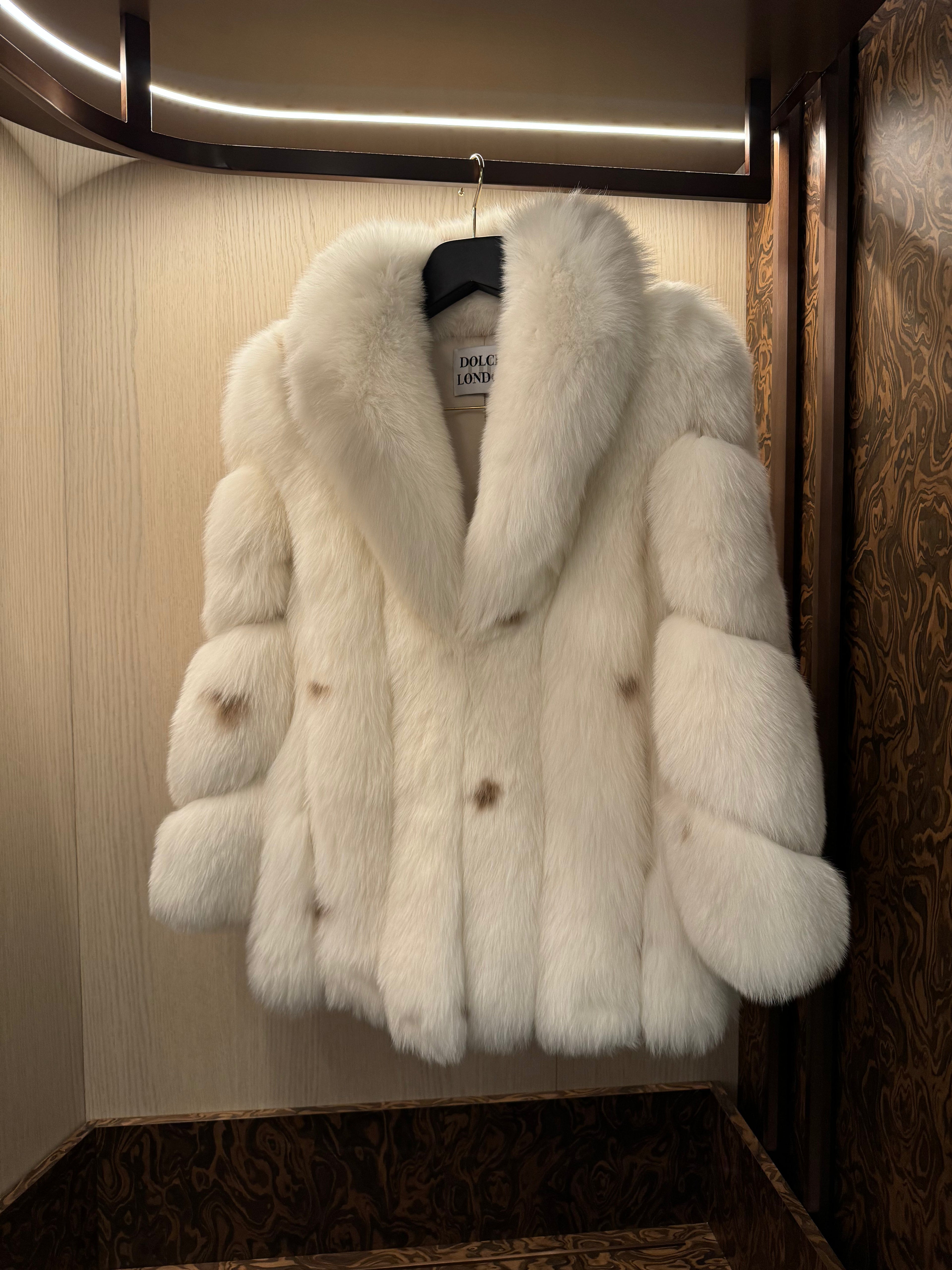 Premium Fox Fur Midi Collar Coat with Genuine Leather Lining