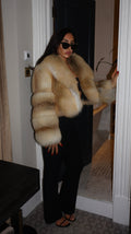 Premium Gold Island Cross Fox Fur Coat with Oversized Collar