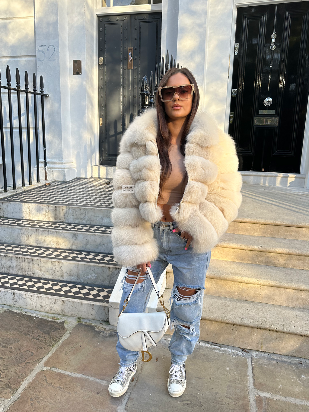 Dolcie London Zipped Mini Genuine Fox Fur Collared Coat