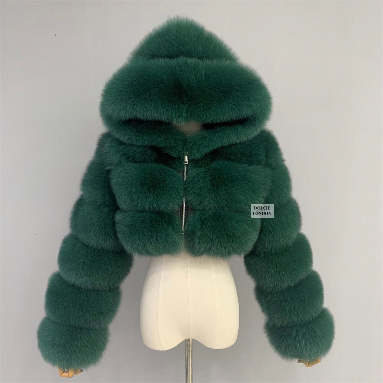 Dolcie London Luxurious Cropped Mini Zipped Hooded Real Fox Fur Coat