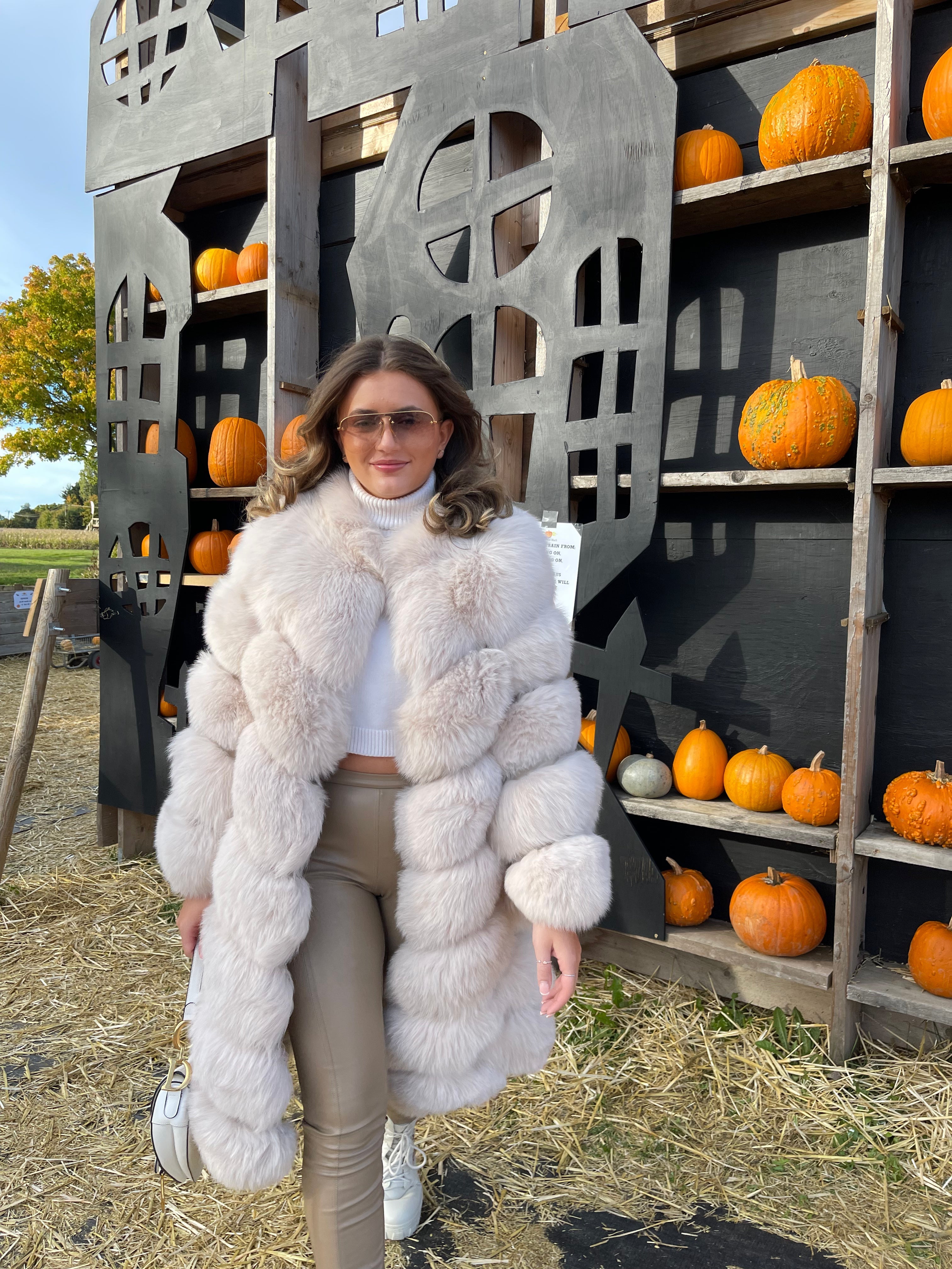 Luxurious Dolcie London Overlap Long Fox Fur Coat with Leather Lining