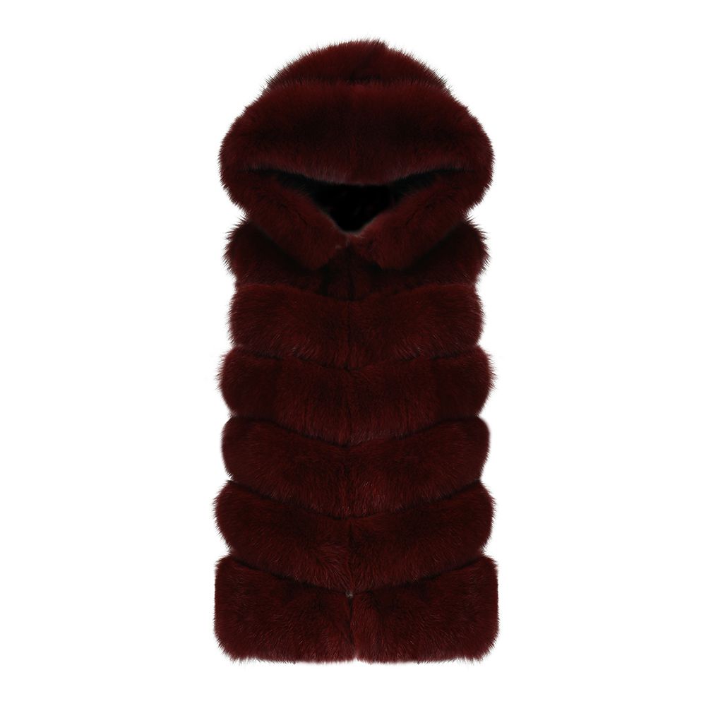Premium 6 Row Genuine Fox Fur Hooded Gilet Leather Lining