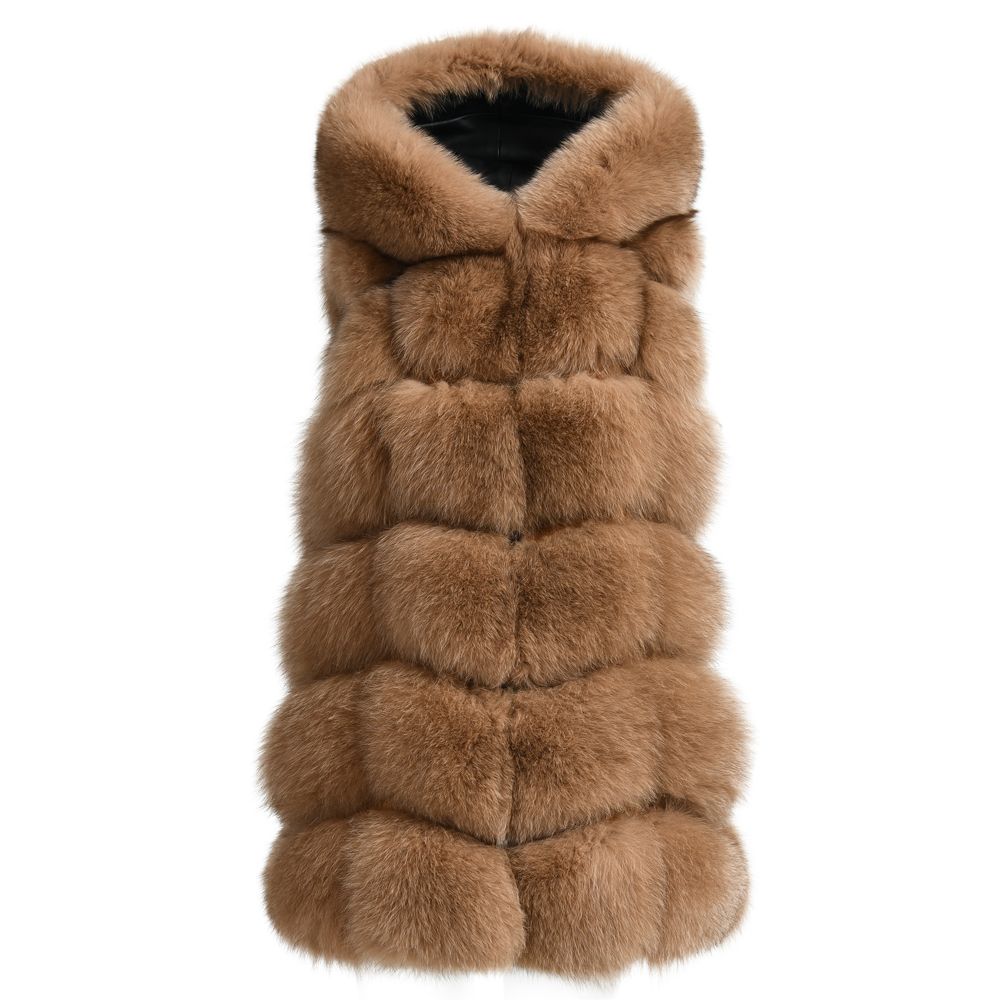 Luxurious Real Fox Fur Overlap Hooded Gilet for Women