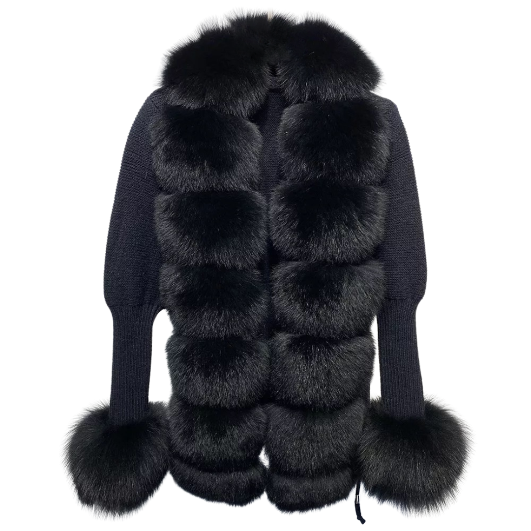Luxury Dolcie London Wool Cardigan With Detachable Fox Fur Collar