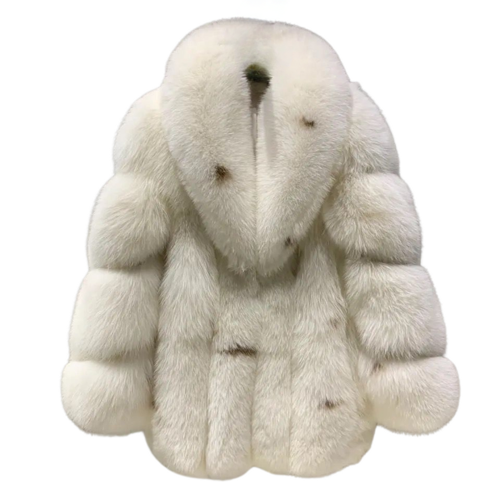 Premium Fox Fur Midi Collar Coat with Genuine Leather Lining