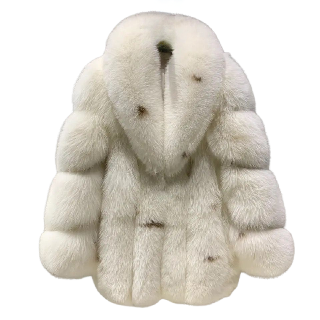 Premium Fox Fur Midi Collar Coat with Genuine Leather Lining