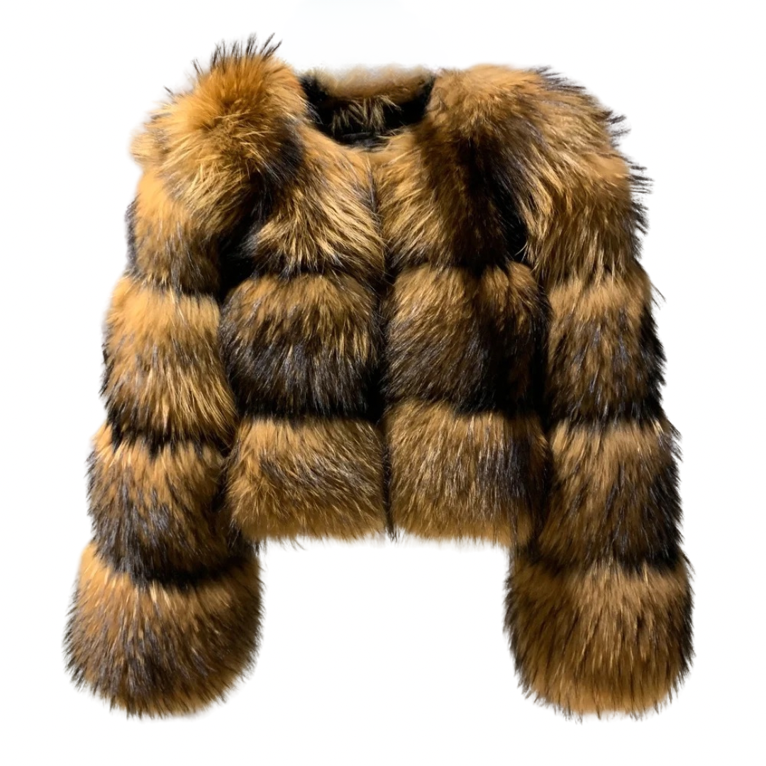 Dolcie London Luxury Bubble Mini Coat Genuine Raccoon Fur Jacket