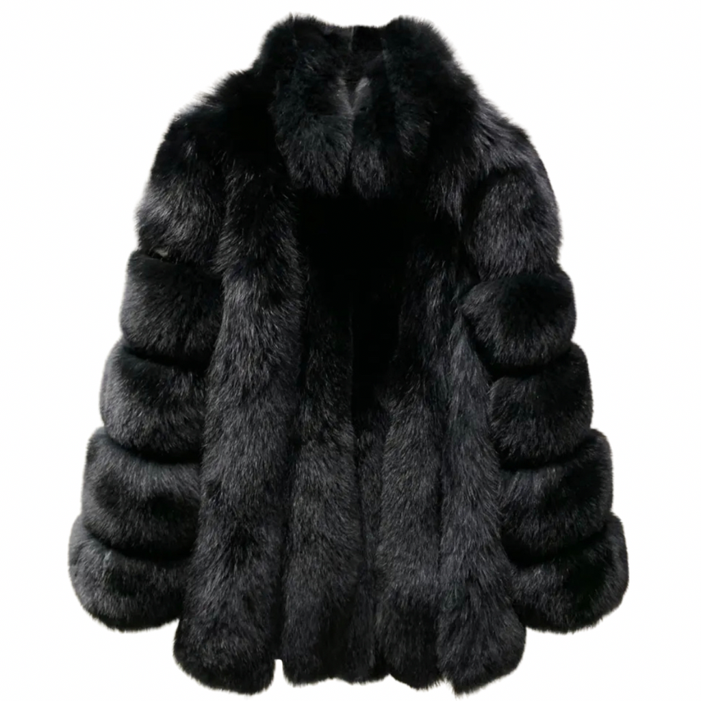 Dolcie London Straight Rows Genuine Fox Fur Long Collar Coat