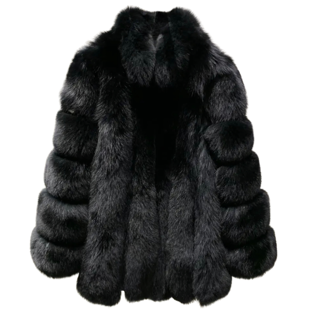 Dolcie London Straight Rows Genuine Fox Fur Long Collar Coat