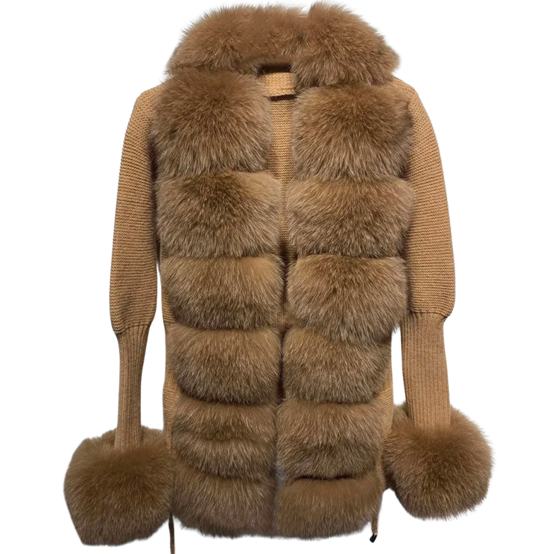 Luxury Dolcie London Wool Cardigan With Detachable Fox Fur Collar