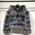 Luxury Real Fox Fur Hooded Cropped Coat in Frosty