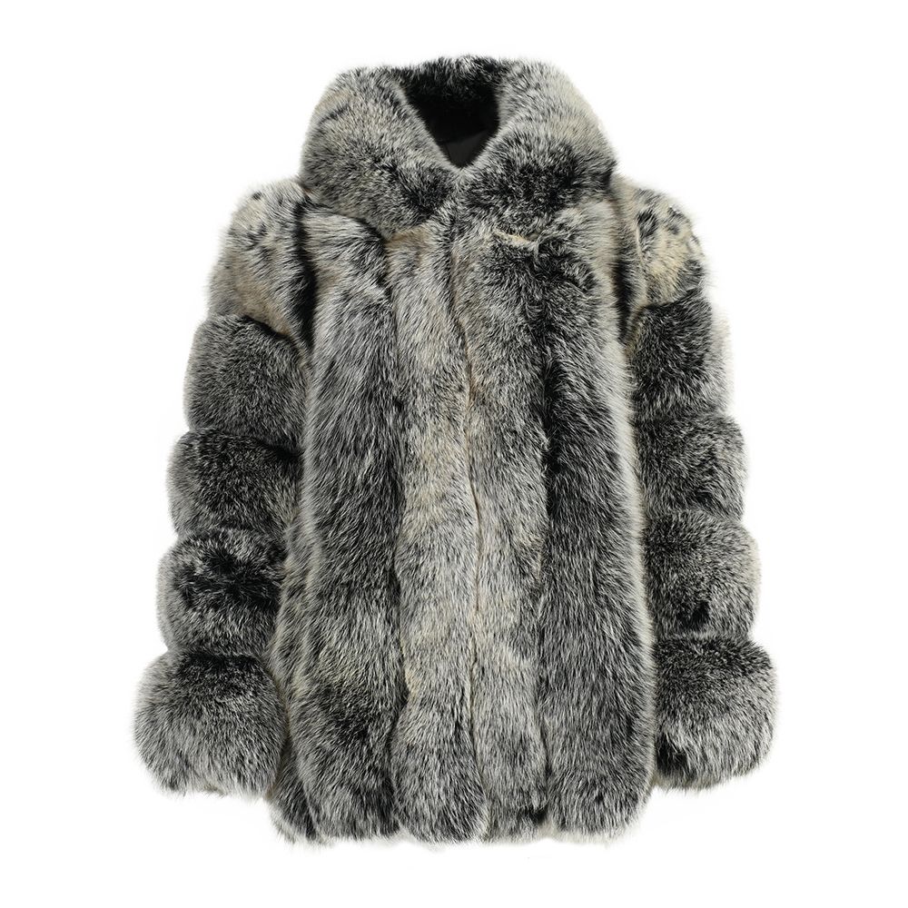 Luxurious Hooded Genuine Fox Fur Long Coat with Pockets and Satin Lining